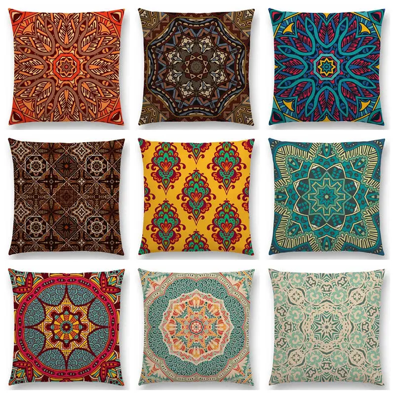 Boho Paisley Mandala Decorative Pattern Flower Plants National Style Geometry Leaf Beautiful Cushion Cover Nice Pillow Case | Дом и сад