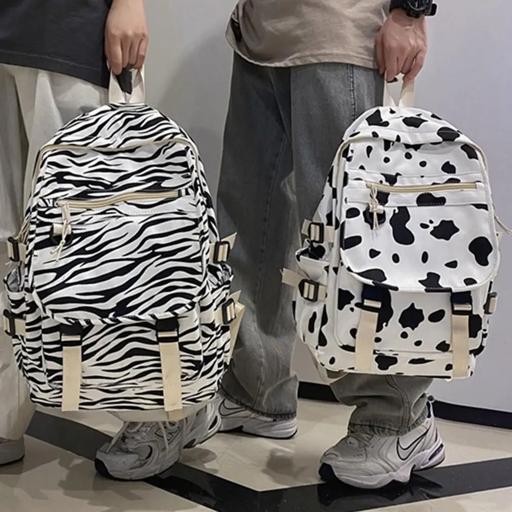 

2021 Cow Print Sport Backpack Zebr a Print Unisex School Bags Teenage Girls Classic England Stylish Bags White College Bookbag