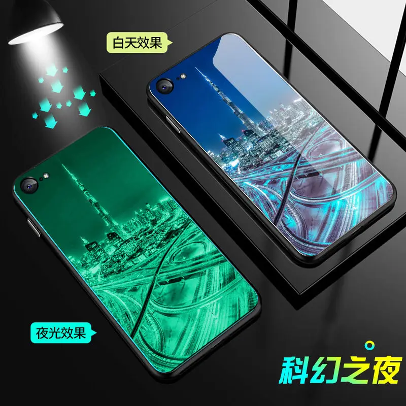 Светящийся чехол для телефона из закаленного стекла чехол для iPhone 5 5S SE 6 6S 7 8 Plus X XR XS Max, чехол, светящаяся задняя крышка, чехол для сотового телефона