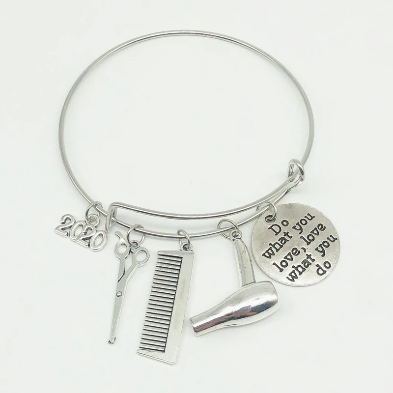

2020 New You Love, Love What You Do Fashion Hairdressing Supplies Hair Dryer Scissors Steel Bracelet Female Jewelry Gift