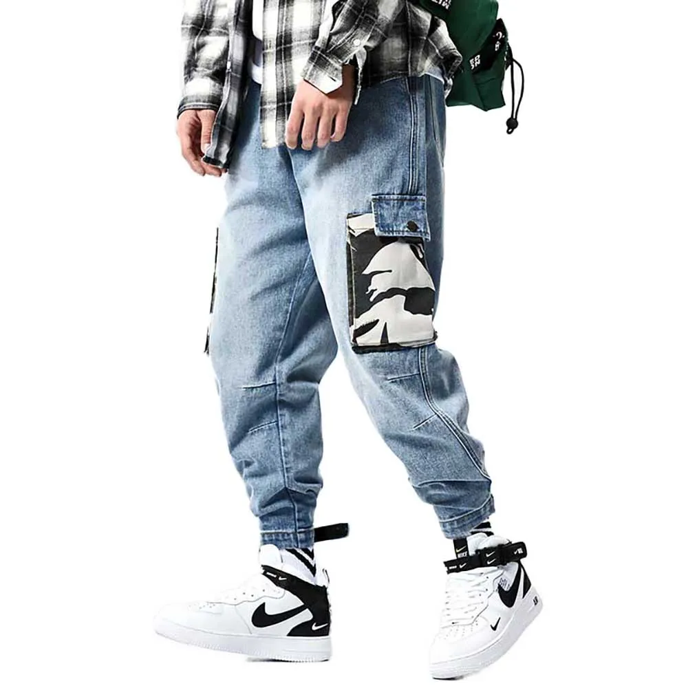 Модные мужские джинсы брендовые камуфляжные брюки карго с карманами шаровары в