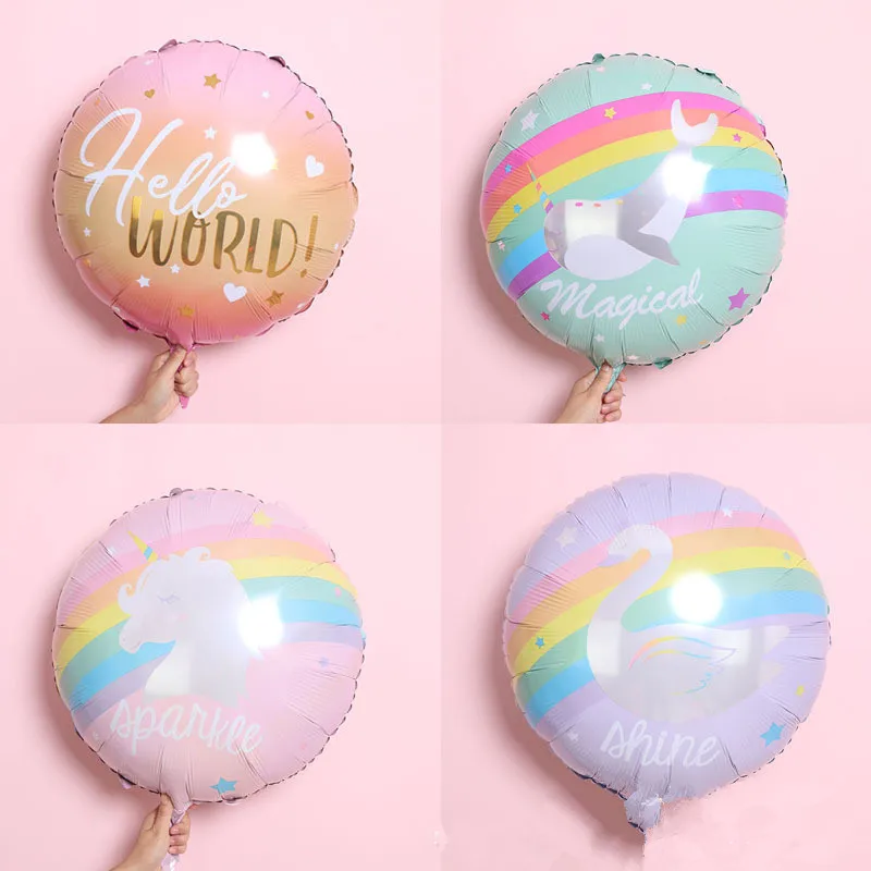 2 шт. 22 дюйма Круглый Радужный Единорог Лебедь алюминиевый шар на день рождения