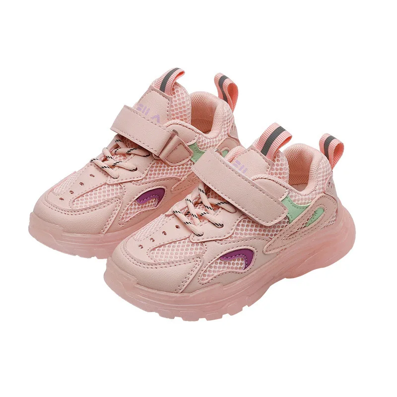 

2021 Spring Kids Boy Girl Shoes Casuals Hook & Loop Mixed Colors Round Toe Fashion Neutral Air mesh All-match Sneakers