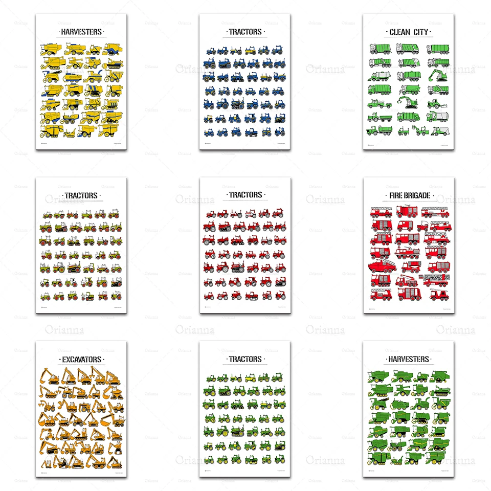 Постер в скандинавском стиле с изображением мультяшного автомобиля трактор