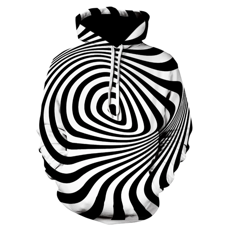 

2021 new fashion black and white swirl 3D printing hoodie men and women personality design sweater Harajuku hoodie pullover