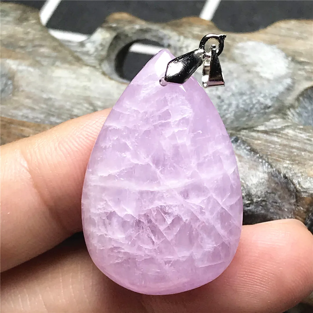 

Top Natural Purple Kunzite Stone Pendant Jewelry For Women Man Crystal Healing Silver 33x22x9mm Beads Water Drop Gemstone AAAAA