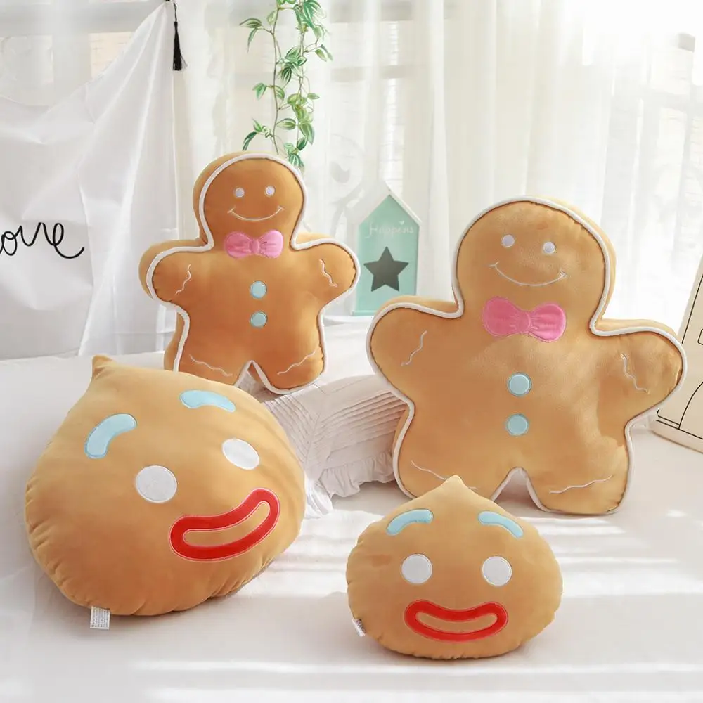 

Soft Gingerbread Man Head Stuffed Pillow Red Lip Cartoon Ginger Bread baby Sleeping Pillow Cute Xmas Gift For Kids Sofa Cushion