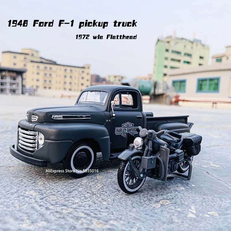 Maisto 1:24 1948 Ford F-1 pickup truck + motorcycle die-casting simulation alloy car model crafts decorative collection of toy t