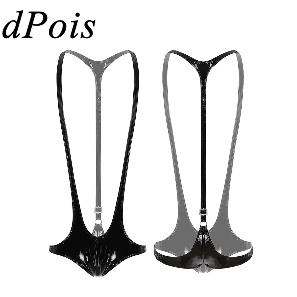 Мужское белье латекс борцовка боди блестящая кожа открытая грудь спина бандаж