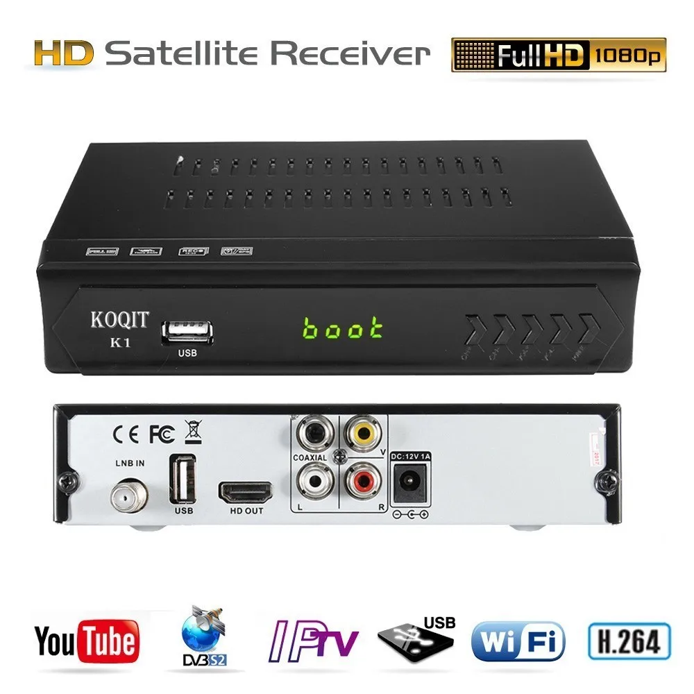 KOQIT 1080P DVB-S2 цифровая ТВ коробка Бесплатный спутниковый ресивер ТВ декодер тюнер DVB S2 рецептор Wifi Youtube m3u IP tv Biss vu USB PVR