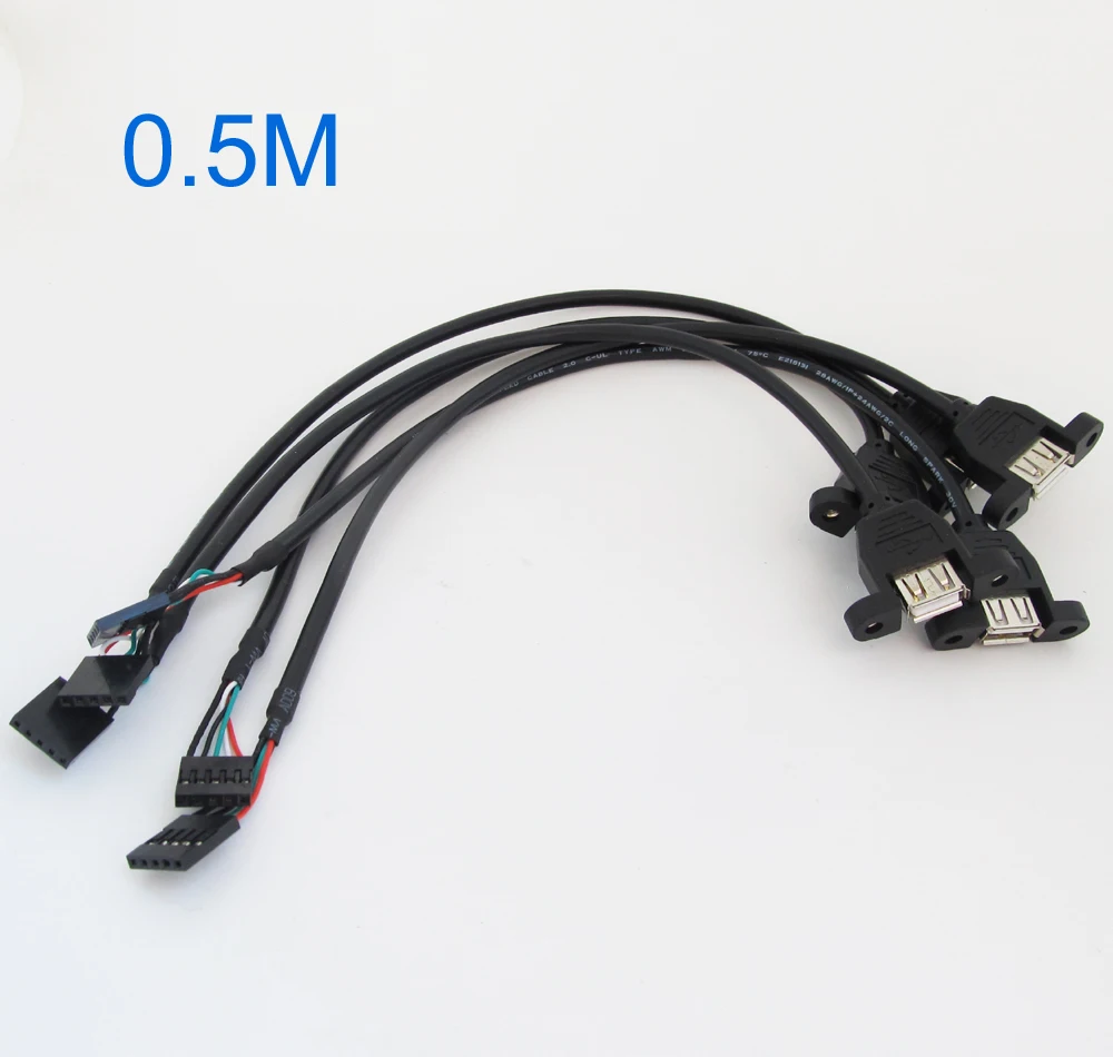 

1pc Black 50cm USB Internal 5 Pin Header to USB A Female Jack Adapter Cable