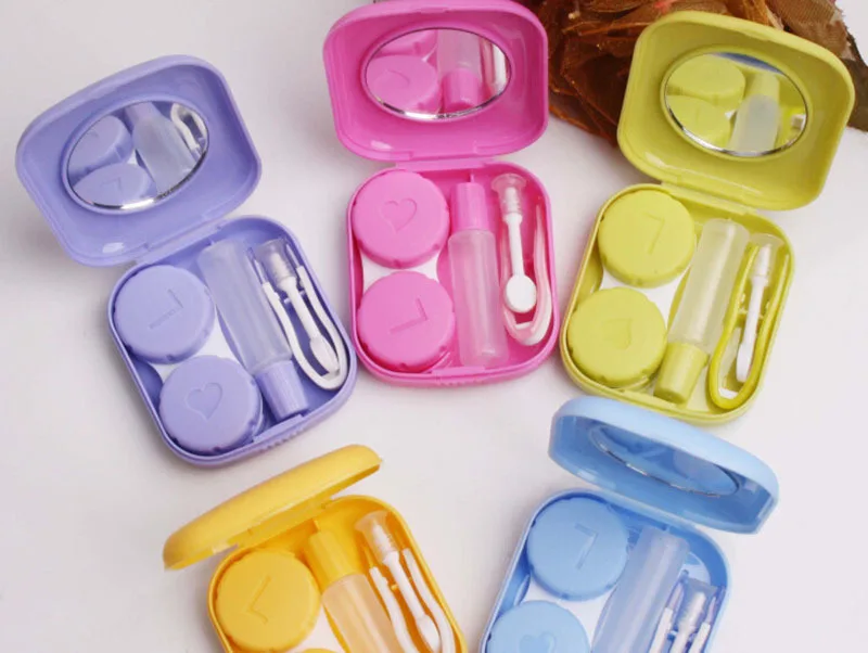 

Popular Mini Square Contact Lens Case Box Travel Kit Easy Carry Mirror Container