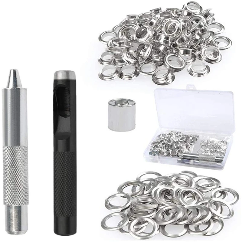 

153PCS Grommet Tool Kit - 150Sets of Grommet Eyelets 12mm Inside Diameter with Hole Punch, Grommet Adjustment Tool