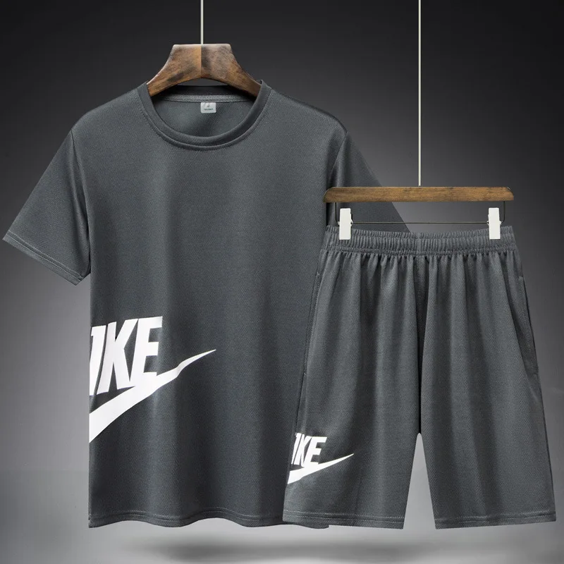 

Summer Short sleeve t-shirts sets men Casual sports jogging tracksuit men fashion Printed Fitness Gym Quick dry 2 piece set