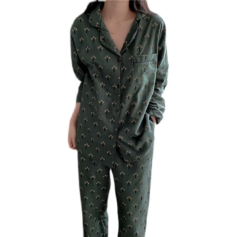 

Mozuleva Elegant floral Printed Loose Pajamas Women spring Autumn 2021 Home Wear Pure Cotton Fashion Long Sleeve Suit