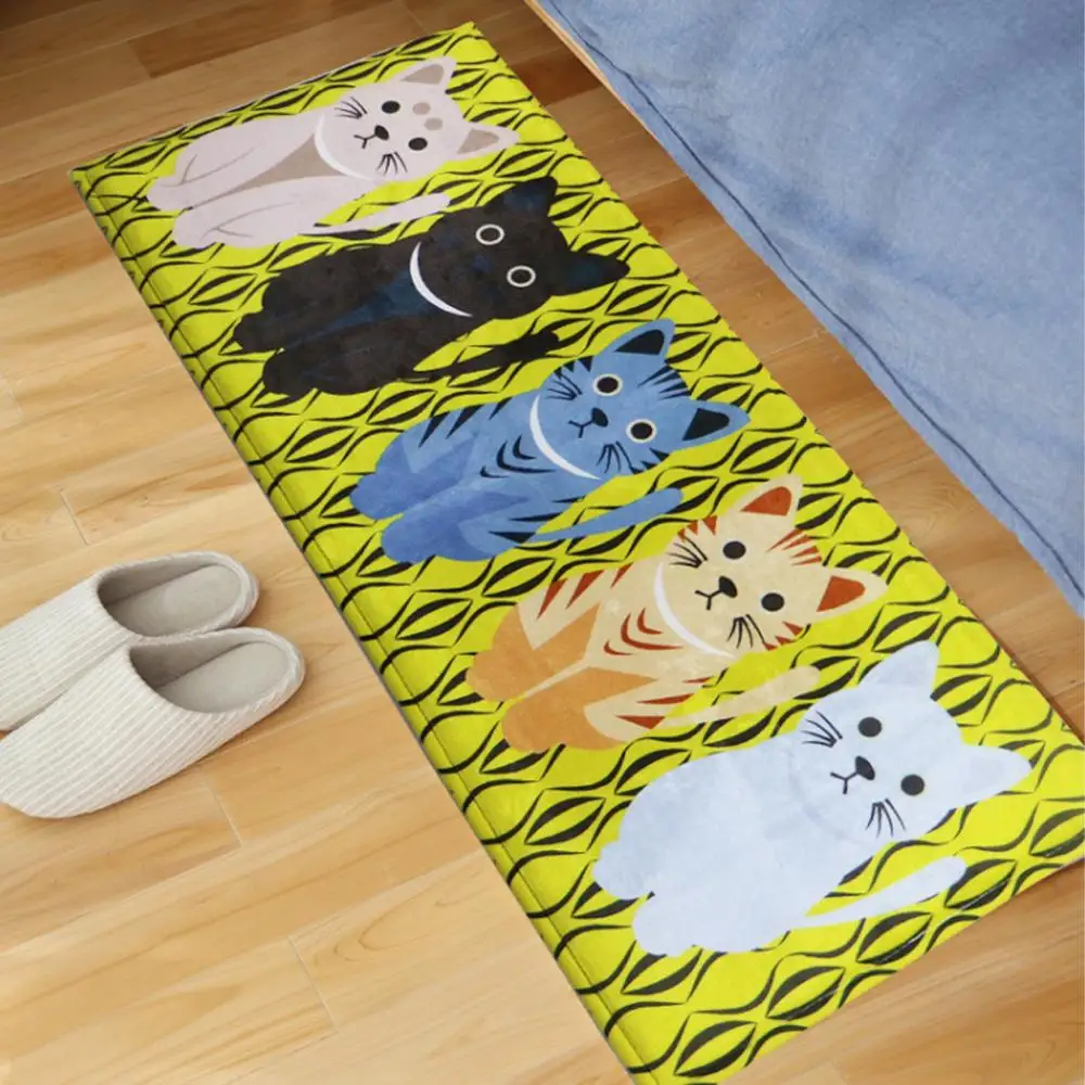 Cute Cat Door Floor Anti-Slip Mats Carpets Flannel Kitchen Bathroom Black Yellow Rugs Doormats Creative Welcome Mat Home Textile | Дом и сад