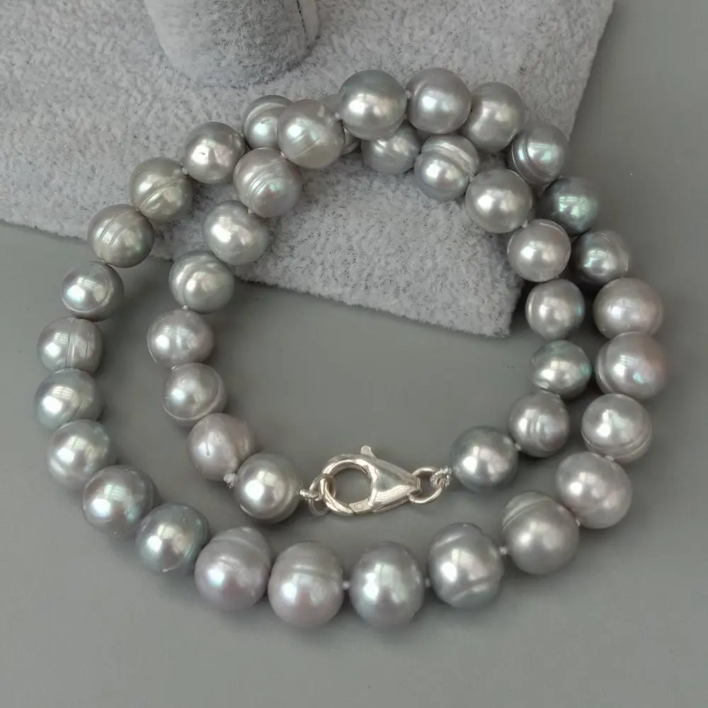 

Y·YING natural 10-11mm Cultured Silver Gray Potato Pearl Necklace 17" 925 Silver Clasp