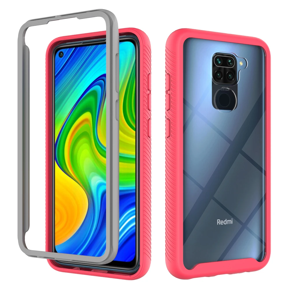 

Shockproof 360 Dust proof Heavy Color Bumper Transparent Two in One Phone Case For Redmi Note 9 9S Pro Max Back Protection Cover