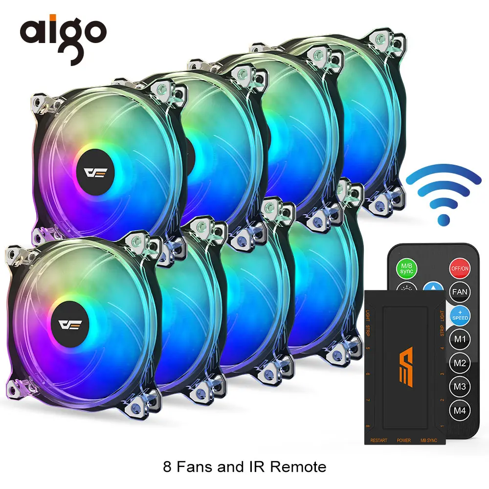 8 fan and controller Aigo CF8Pro, чехол для компьютера, ПК, RGB вентилятор, прозрачная рамка, 120 мм, вентиляторы, тихий+ удаленное охлаждение компьютера, ASUS AURA SYNC, кулер для процессора, RGB чехол, вентилятор - Цвет лезвия: 8 fan and controller