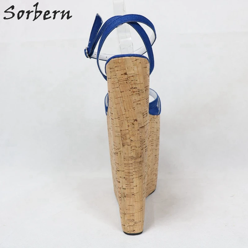 Женские джинсовые босоножки на танкетке с высоким каблуком|Боссоножки и