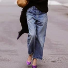 Женские джинсы со средней талией, джинсовые брюки с широкими штанинами в стиле ретро, новинка 2021, Модные свободные уличные брюки, повседневные осенние потертые брюки для мам