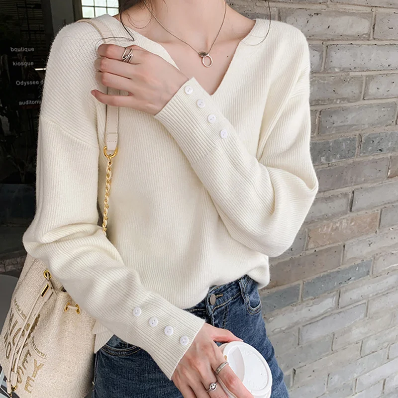 

Женская трикотажная рубашка с V-образным вырезом и длинным рукавом