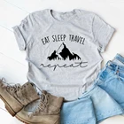 Футболка с надписью Eat Sleep, для путешествий, в горах, унисекс, походная футболка, повседневная одежда, женская футболка с рисунком для кемпинга и улицы, топы