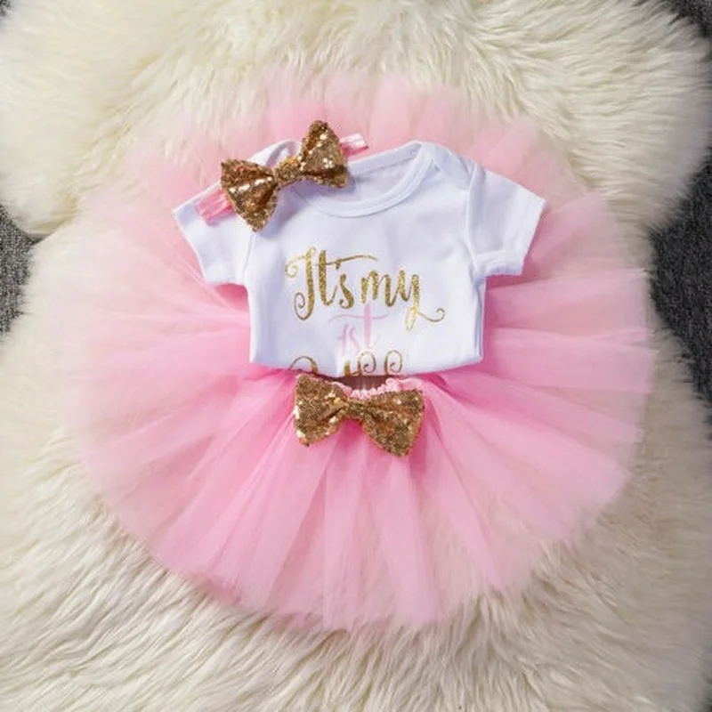 

Baby Girl 1st Birthday Party Cute Sequins Bow Tutu Skirts Princess Dress Clothes