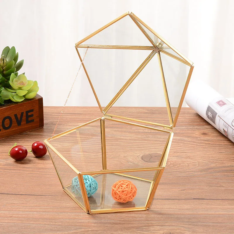 

Nordic Geometric Transparent Glass Flower Room Glass Ring Box Wedding Ring Jewelry Box Glass gold Cover Innovative Home Decor