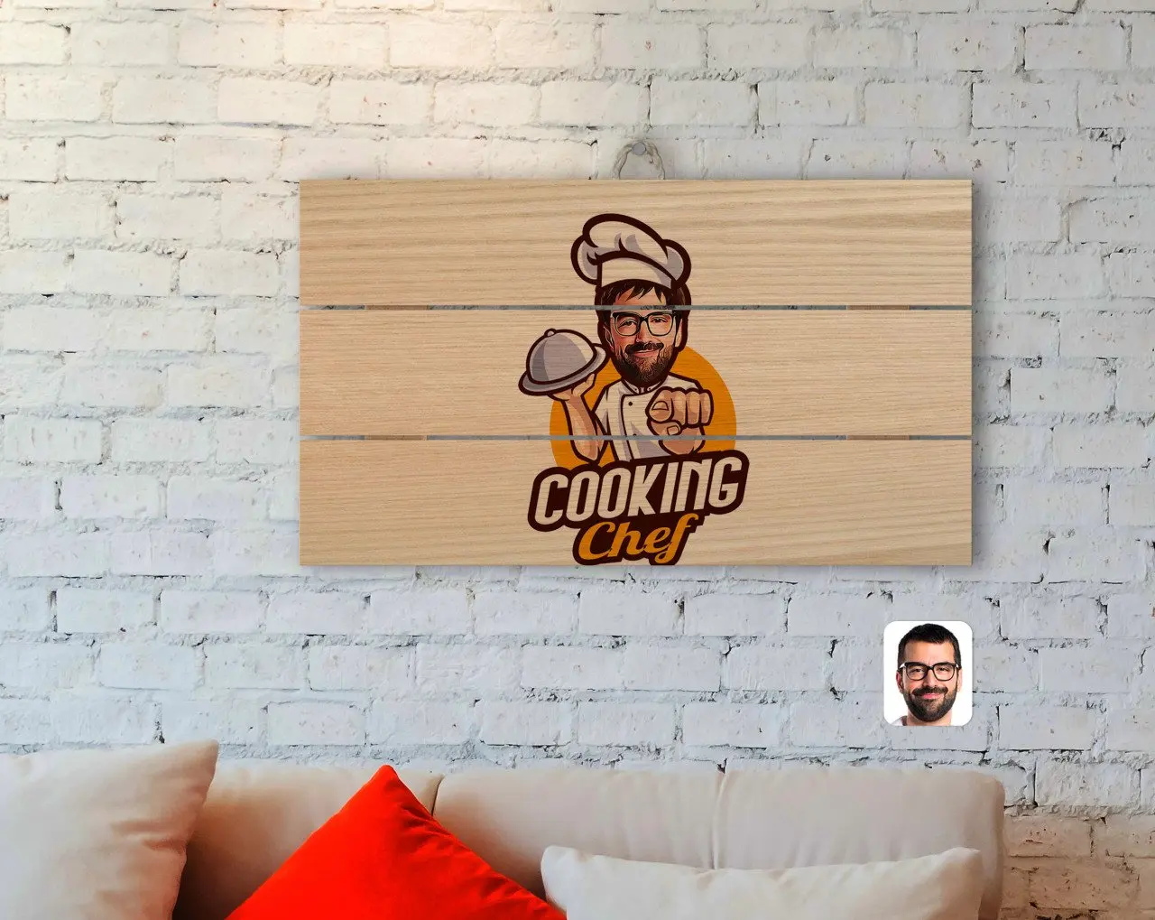 

Personalized Men 'S Chef Caricature Of Authentic Wooden Pallet Tablo-15