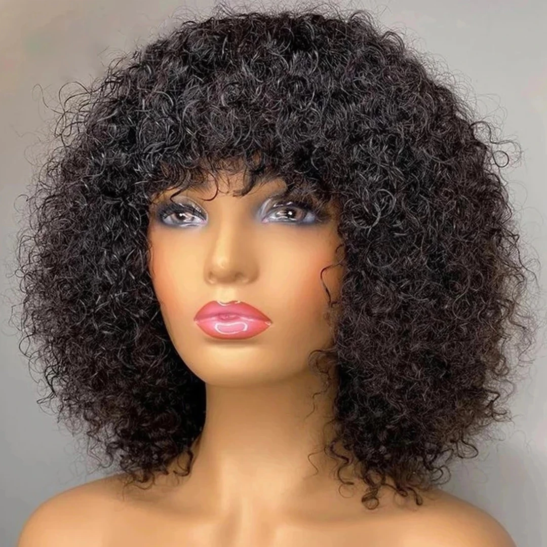 

Fringe Wig Human Hair Short Bob Wig Jerry Curly Wigs With Bangs 200 Density Full Machine Wig For Women Remy Human Hair Cheap Wig