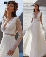 fivsole sexy beach v neck lace wedding dress 2021 long illusion sleeves modern bridal gowns vestido de noiva suknia slubna