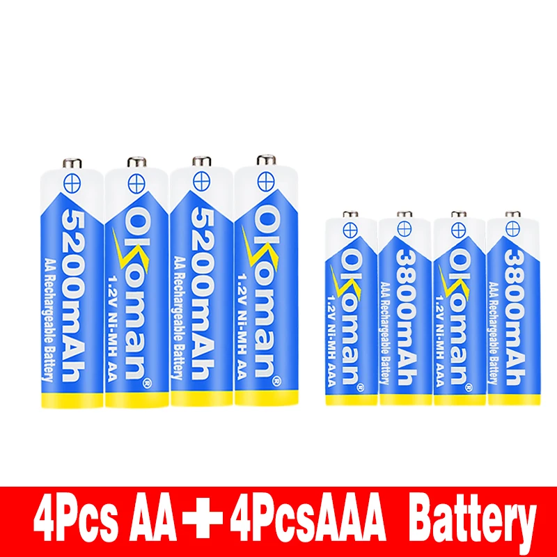 Белый 1,2 v Ni-MH 5200mAh AA Аккумуляторная батарея перезаряжаемая и AAA 3800mAh аккумуляторная батарея для фонарей, пультов дистанционного управления, батарейка для игрушек - Цвет: Белый