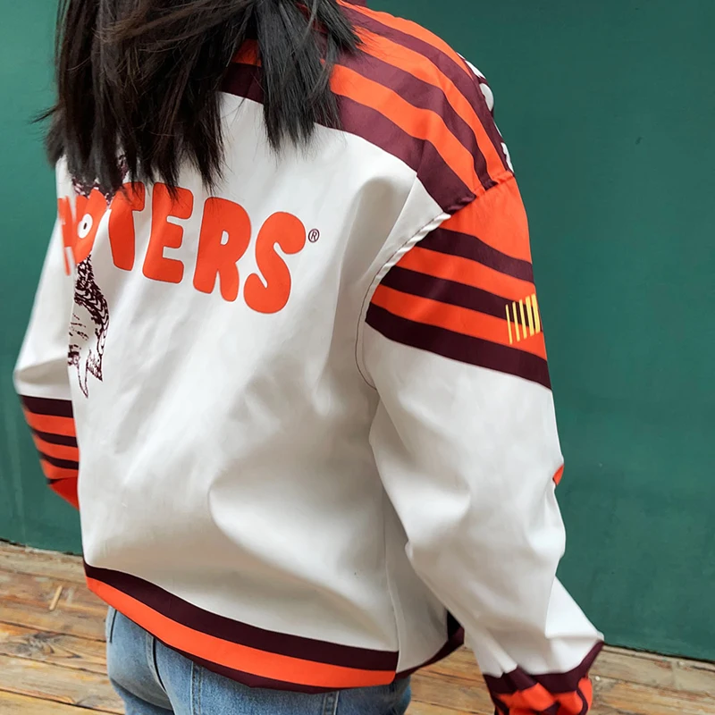 Женская Повседневная куртка с принтом оранжевая большого размера длинным