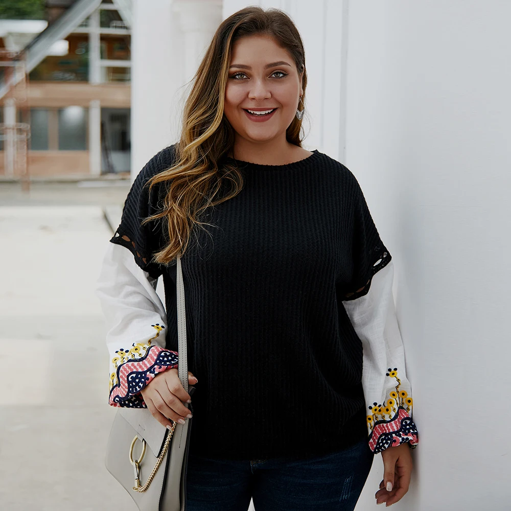 Женский свитер с длинным рукавом-фонариком круглым вырезом | Женская одежда