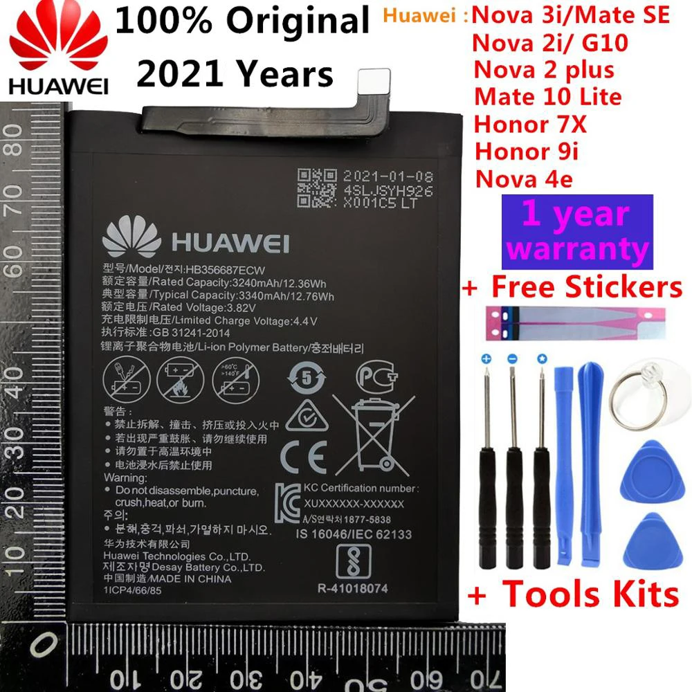 Оригинальный аккумулятор HB356687ECW для Huawei Nova 2i 2S 2Plus 3i 4e P30 Lite Mate SE G10 10 Honor 7X 9i +