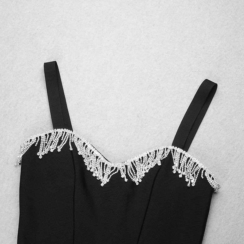 

Women Sexy Designer Crystal Diamonds Tassel Black White Bandage Dress 2021 Ladies Elegant Bodycon Party Dress Vestido