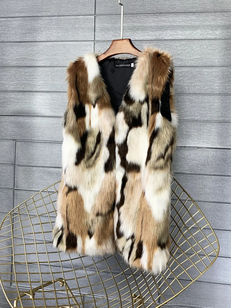 Европейская и американская куртка из искусственного лисьего меха контрастных