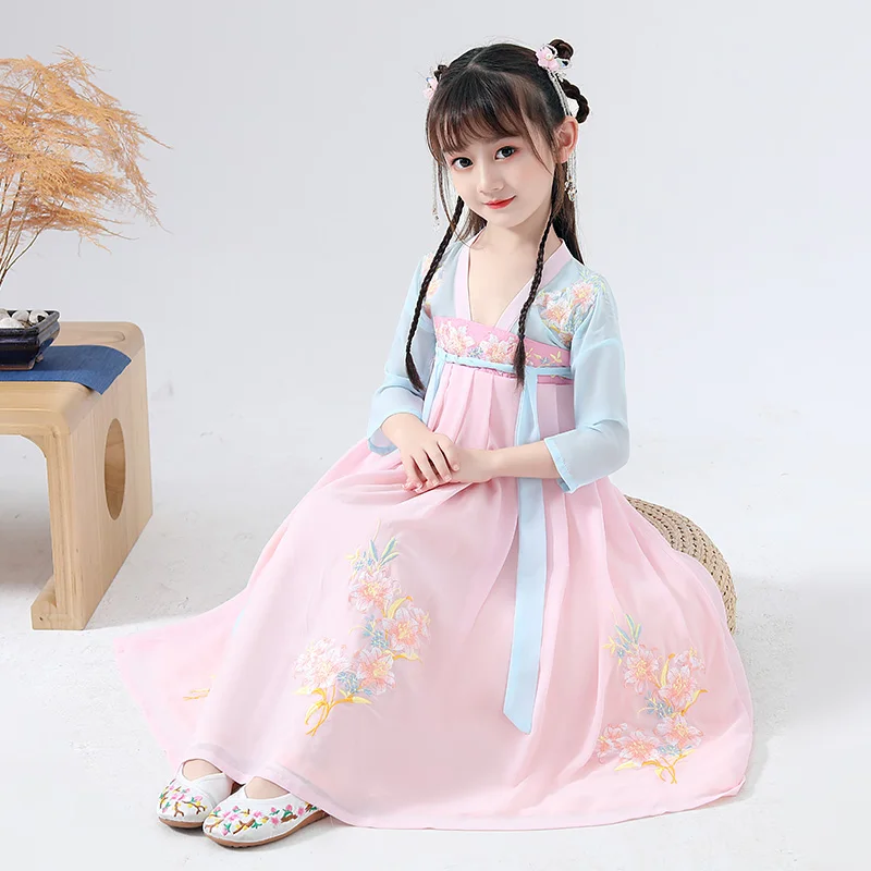 Girls Pink Hanfu China Ancient Folk Clothing Han/Tang/Song Dynasty ...
