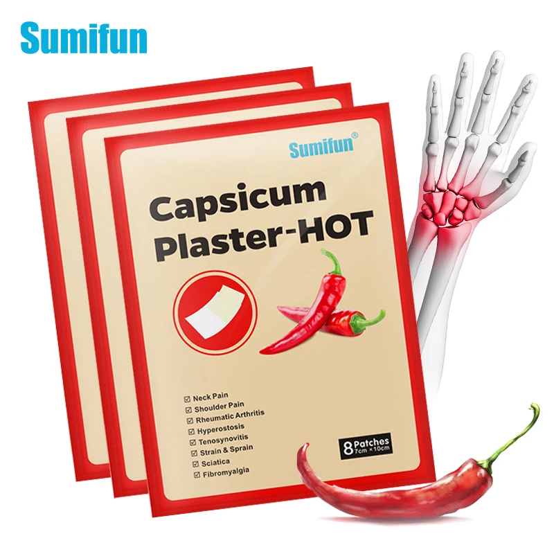 

24Pcs Hot Pepper Pain Relief Medical Plaster Back Neck Shoulder Knee Herbal Capsicum Patch Joint Arthritis Body Paste Sticker