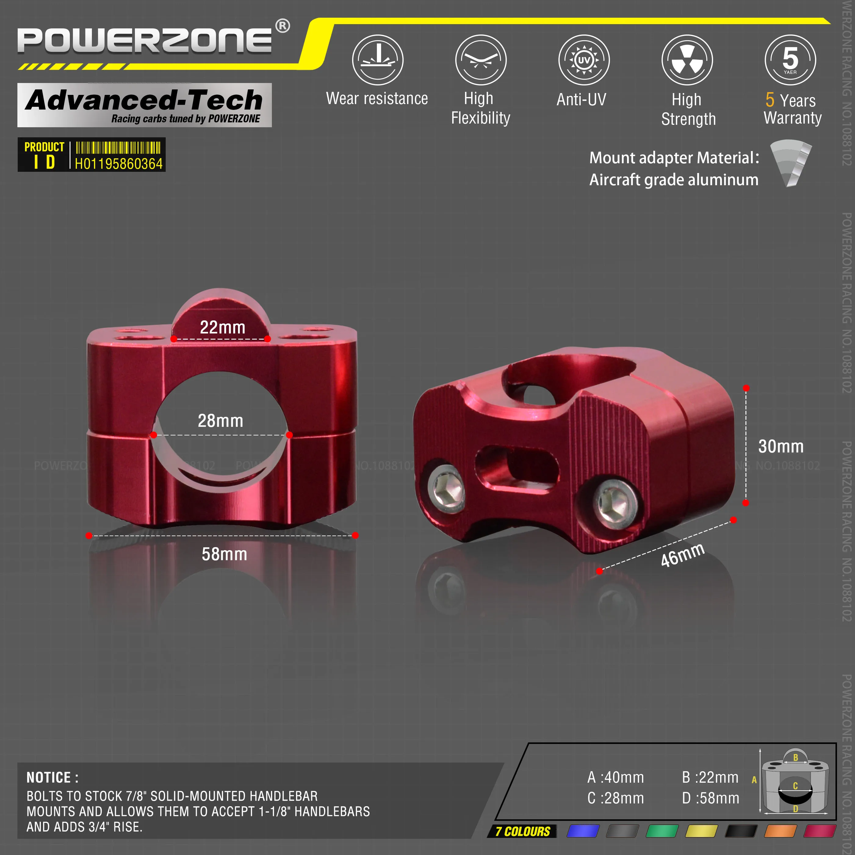 Алюминиевый тиски из металлического сплава для мотоцикла 22 мм 7/8 дюйма крепление