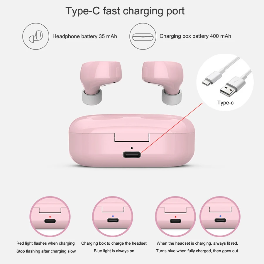 Bluetooth Earbuds TWS Wireless Headset with Charging Case Mini Headphones Stereo Earhones Touch Control Microphone Sports | Электроника