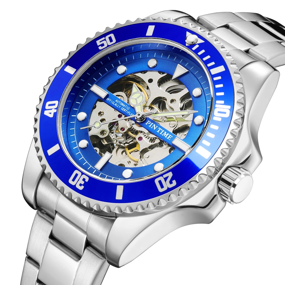 

Fashion Men Automatic Watch Hollow Skeleton Dial Luminous Waterproof Stainless Steel Mechanical Wristwatch Self-Wind Watch