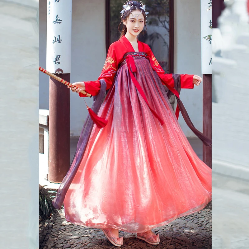 Красное сказочное платье Hanfu костюм для народного косплея наряд студенческого