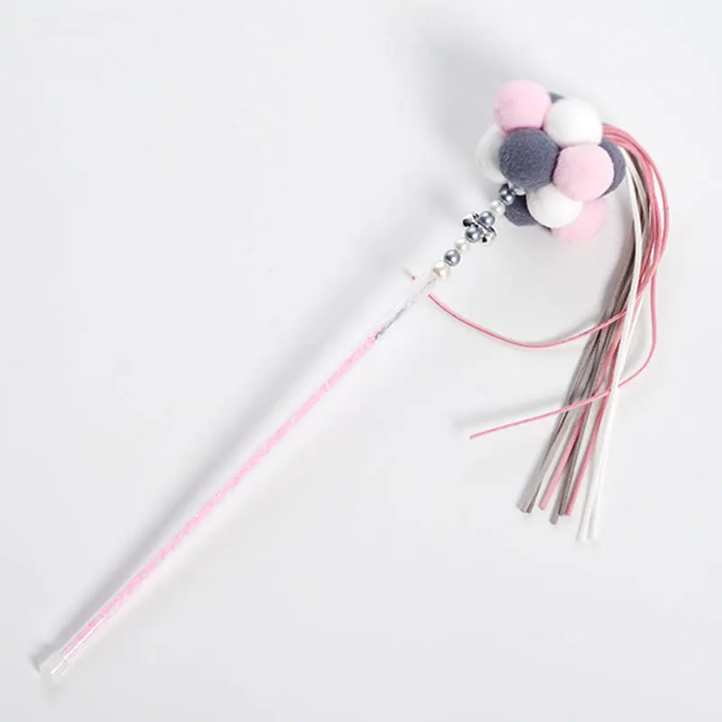 

Kitten Cat Teaser Pompom Tassels Interactive Stick Toy Chaser Wand