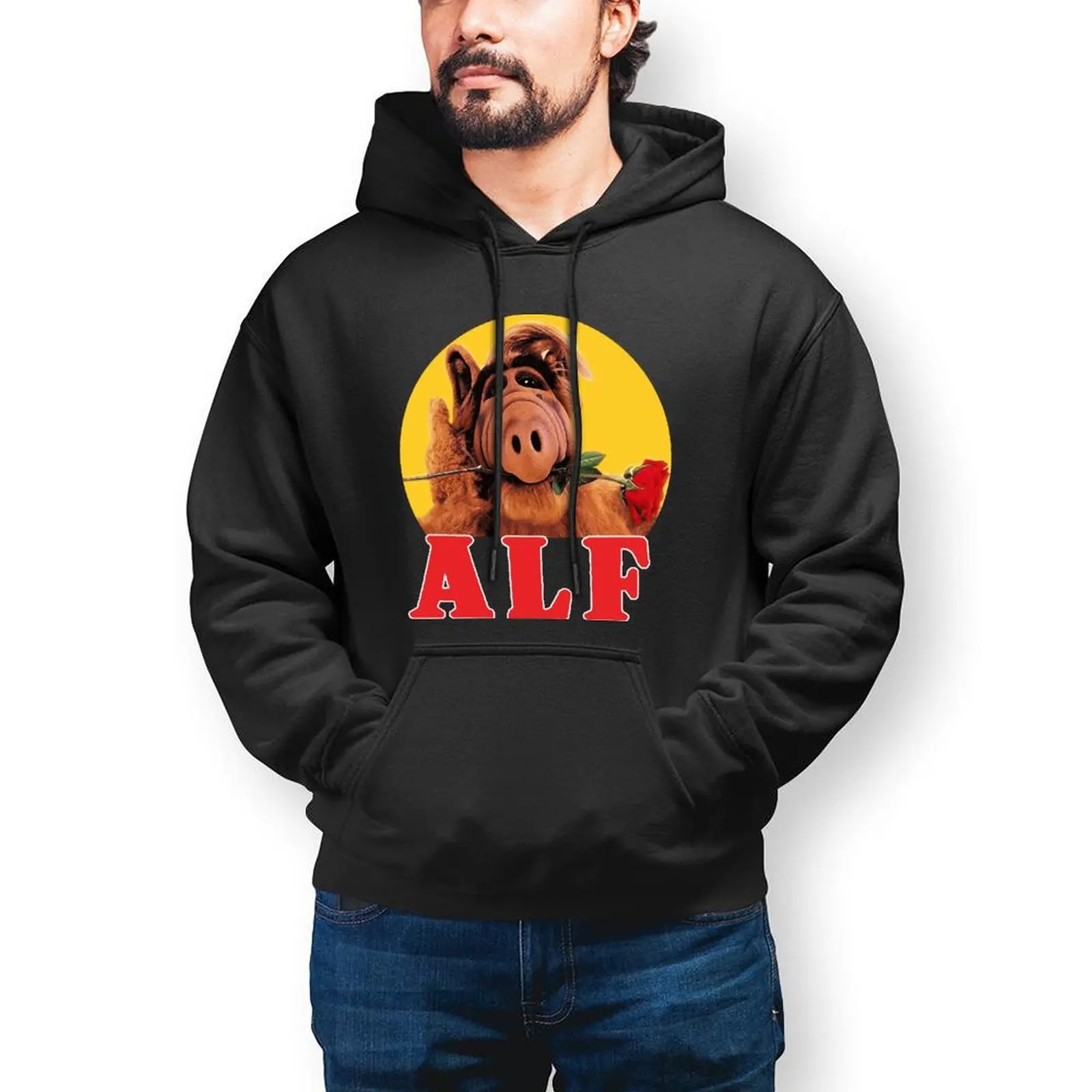 

В Желтом Alf Толстовка телевидение свободные осенние толстовки хороший размер хлопковый пуловер с капюшоном Мужские