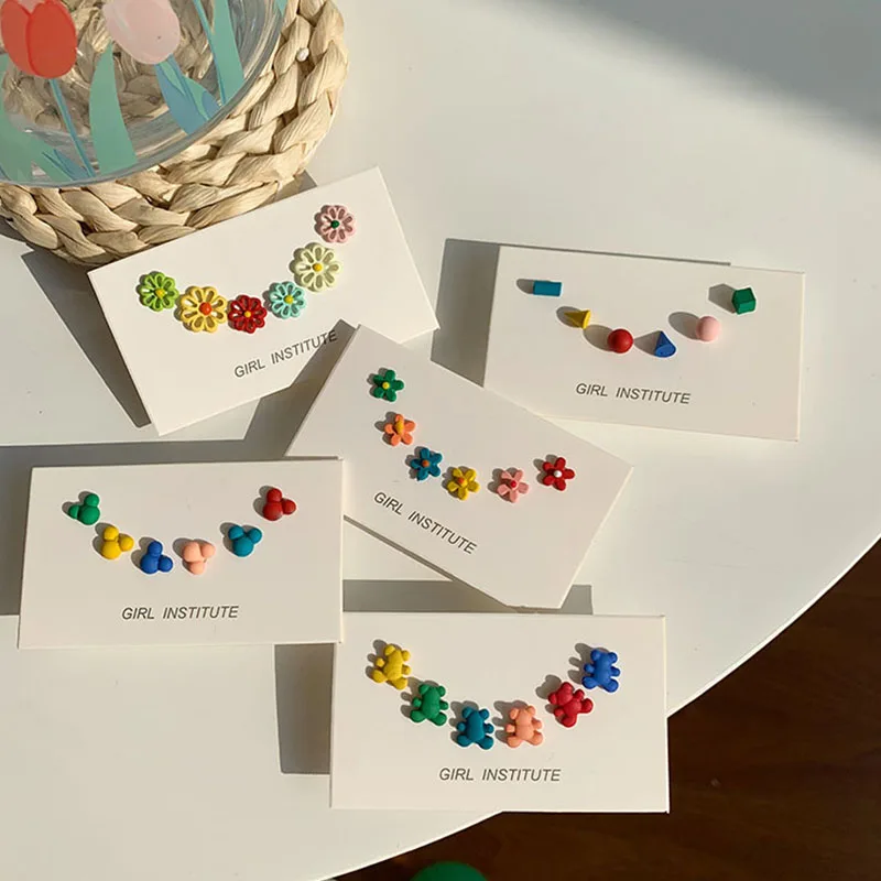 AOMU в Корейском стиле Милое разноцветное платье летние серьги смешанного стиля с