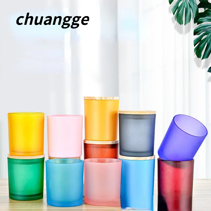 

7x8.4cm Color Frosted Glass Cup Diy Aromatherapy Candle Making Cup Round Smokeless Incense Glass Can Candlestick Cup With Cover