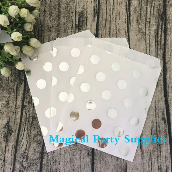 Wedding Decoration 125pcs Silver Metallic Dotty Treat Bag Foil Goody Baby Shower Gift Favour | Дом и сад