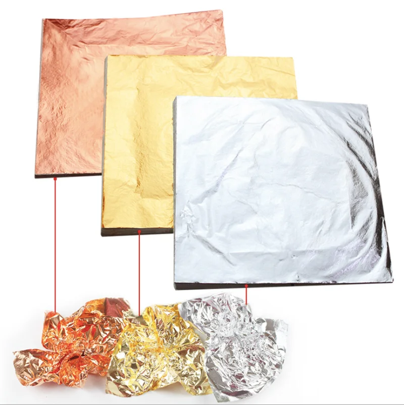 

100Pcs Imitation Gold Silver Foil Paper Leaf Sheet Gilding DIY Art Craft Paper Birthday Party Wedding Cake Dessert Decorations